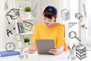 Image showing asian woman student with tablet pc at home