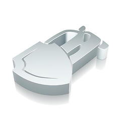Image showing Insurance icon: 3d metallic Car And Shield with reflection, vector illustration.