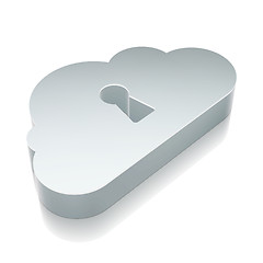 Image showing Cloud networking icon: 3d metallic Cloud With Keyhole with reflection, vector illustration.