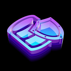 Image showing Software icon: 3d neon glowing Database With Shield made of glass, vector illustration.