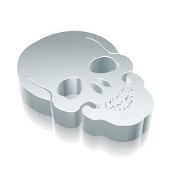 Image showing Health icon: 3d metallic Scull with reflection, vector illustration.