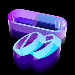 Image showing Medicine icon: 3d neon glowing Pills made of glass, vector illustration.