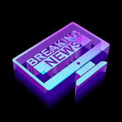 Image showing News icon: 3d neon glowing Breaking News On Screen made of glass, vector illustration.