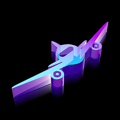 Image showing Travel icon: 3d neon glowing Aircraft made of glass, vector illustration.