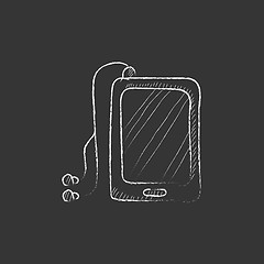 Image showing Tablet with headphones. Drawn in chalk icon.