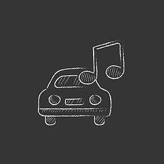 Image showing Car with music note. Drawn in chalk icon.