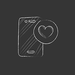 Image showing Smartphone with heart sign. Drawn in chalk icon.