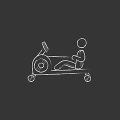 Image showing Man exercising with gym apparatus. Drawn in chalk icon.