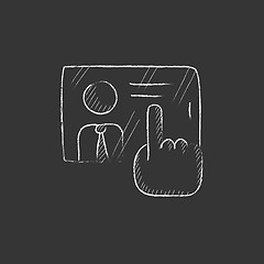 Image showing Hand pushing touch screen button. Drawn in chalk icon.