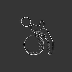 Image showing Man doing exercises lying on gym ball. Drawn in chalk icon.