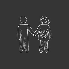 Image showing Husband with pregnant wife. Drawn in chalk icon.