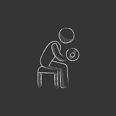 Image showing Man exercising with dumbbells. Drawn in chalk icon.