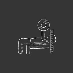 Image showing Man lying on bench and lifting barbell. Drawn in chalk icon.