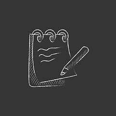 Image showing Notepad with pencil. Drawn in chalk icon.