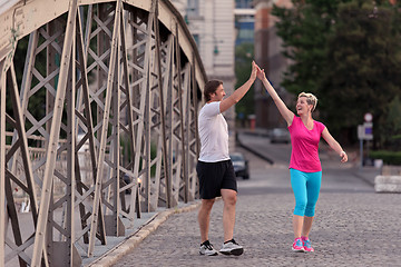 Image showing couple congratulate and happy to finish