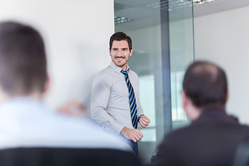 Image showing Relaxed informal business team office meeting.