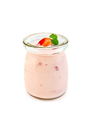 Image showing Yogurt with strawberries and mint