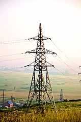 Image showing Power line at sunset