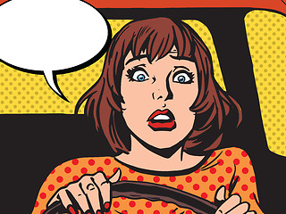 Image showing Retro girl scared the driver