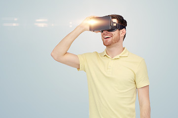 Image showing happy man in virtual reality headset or 3d glasses