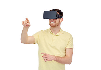 Image showing happy man in virtual reality headset or 3d glasses