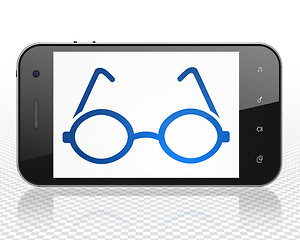 Image showing Science concept: Smartphone with Glasses on display