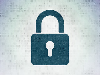 Image showing Safety concept: Closed Padlock on Digital Data Paper background