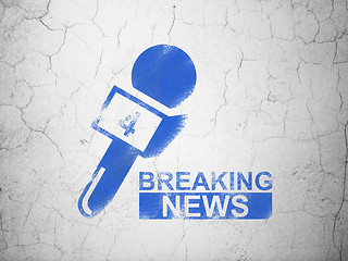 Image showing News concept: Breaking News And Microphone on wall background