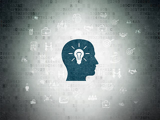 Image showing Finance concept: Head With Light Bulb on Digital Data Paper background