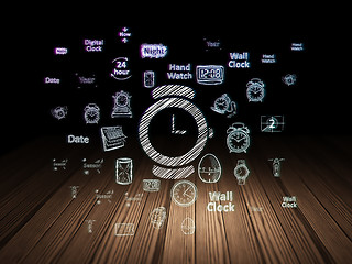 Image showing Timeline concept: Watch in grunge dark room
