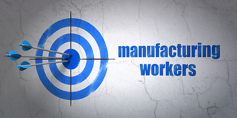 Image showing Industry concept: target and Manufacturing Workers on wall background
