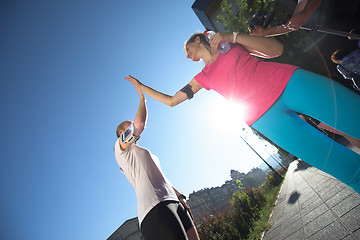 Image showing congratulate and happy to finish morning workout