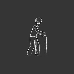 Image showing Man with cane. Drawn in chalk icon.
