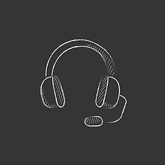 Image showing Headphone with microphone. Drawn in chalk icon.