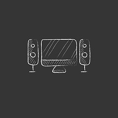 Image showing Home cinema system. Drawn in chalk icon.