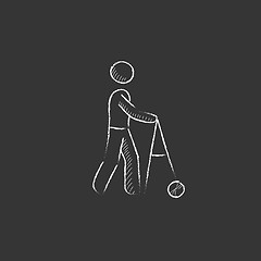 Image showing Man with walker. Drawn in chalk icon.