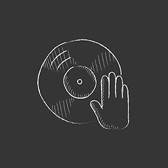Image showing Disc with dj hand. Drawn in chalk icon.