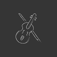 Image showing Violin with bow. Drawn in chalk icon.