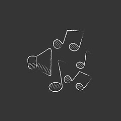 Image showing Loudspeakers with music notes. Drawn in chalk icon.
