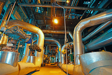 Image showing Industrial zone, Steel pipelines, valves, cables and walkways