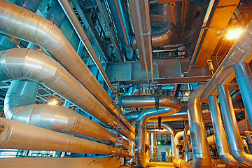 Image showing Industrial zone, Steel pipelines, valves, cables and walkways