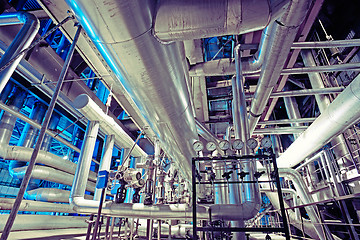 Image showing Industrial zone, Steel pipelines, valves, cables and walkways