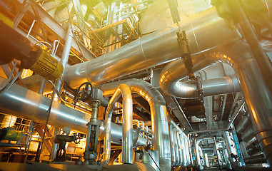 Image showing Industrial zone, Steel pipelines, valves and tanks