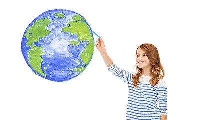 Image showing girl drawing planet earth in the air