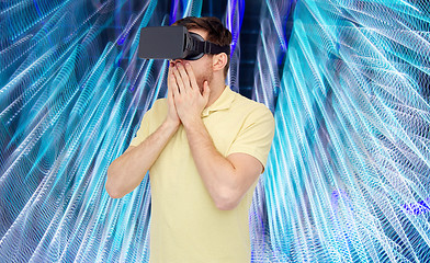 Image showing happy man in virtual reality headset or 3d glasses