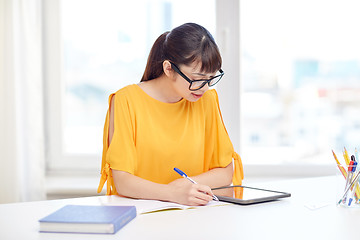 Image showing asian woman student with tablet pc at home