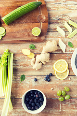 Image showing close up of super food ingredients on wooden table