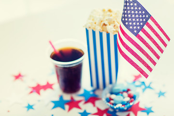 Image showing cola and popcorn with candies on independence day