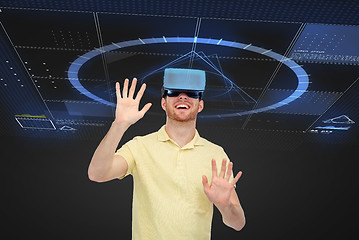 Image showing happy man in virtual reality headset or 3d glasses