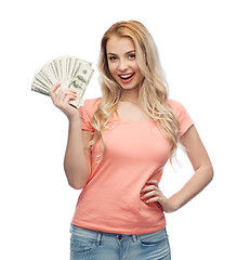 Image showing happy young woman with usa dollar cash money